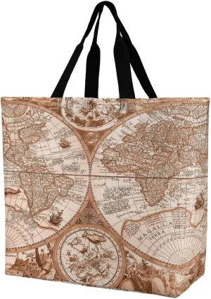 Nautical Sea Map Compass Sailing Ship Large Totes Bag Women's Casual Purses Work Handbags Shopping Bag