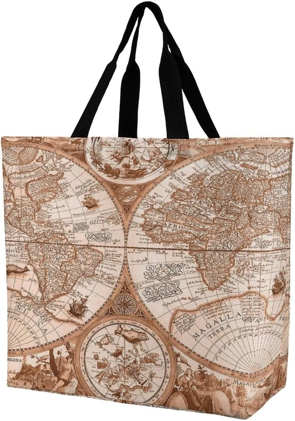 Nautical Sea Map Compass Sailing Ship Large Totes Bag Women's Casual Purses Work Handbags Shopping Bag