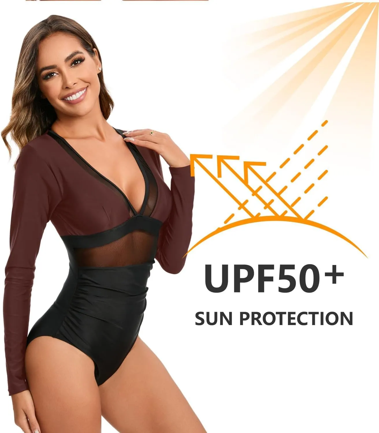 NESY Women's Long Sleeve Rash Guard Swimsuits One Piece Bathing Suit UV Protection Surfing Suit Zipper Printed Swimwear