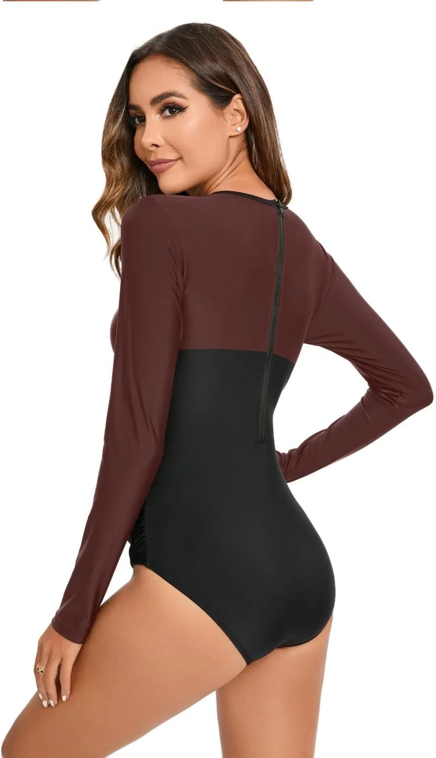 NESY Women's Long Sleeve Rash Guard Swimsuits One Piece Bathing Suit UV Protection Surfing Suit Zipper Printed Swimwear