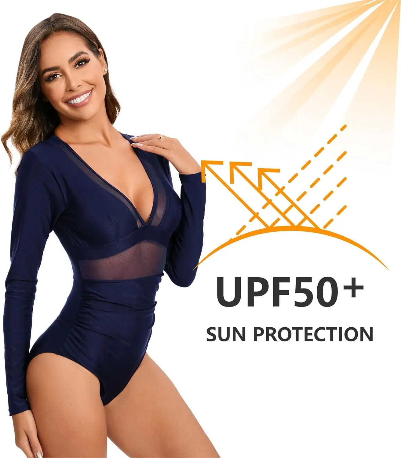 NESY Women's Long Sleeve Rash Guard Swimsuits One Piece Bathing Suit UV Protection Surfing Suit Zipper Printed Swimwear