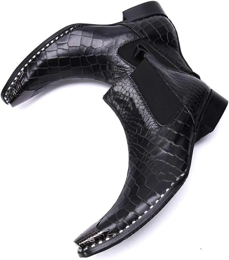 New Ankle Boots For Men Snakeskin Metal Toe Chelsea Boots for Men Club Show Business Party For Office Genuine Leather The First Layer Of Cowhide Pure Leather
