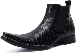 New Ankle Boots For Men Snakeskin Metal Toe Chelsea Boots for Men Club Show Business Party For Office Genuine Leather The First Layer Of Cowhide Pure Leather