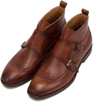 New Ankle Boots for Men Square Toe Monk Strap Ankle Boots for Men Business Holiday Party Show for Office The First Layer of Cowhide(Brown,8)