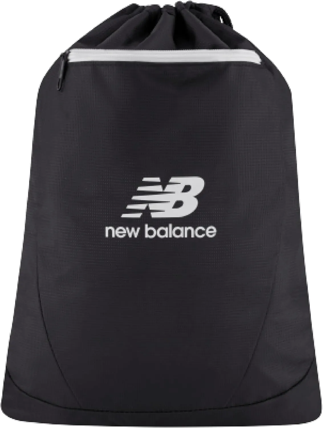 New Balance Drawstring Backpack, Small Gym Travel Bag with Front Zip Pocket, Sports Cinch Sack for Men and Women, Black, 17.5 Inch