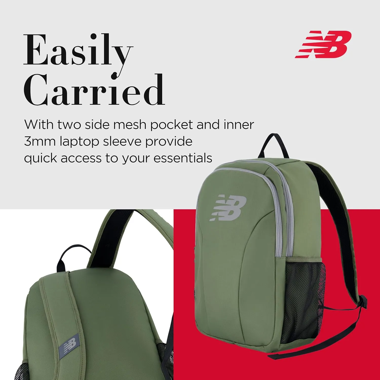 New Balance Laptop Backpack, Travel Computer Bag for Men and Women, Olive, 19 Inch