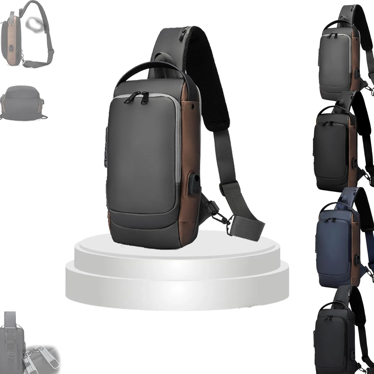 New Carbon Fiber Anti-Theft Sling Bag, Carbon Fiber Anti Theft Sling Bag, Sports Crossbody Bag, Waterproof Shoulder Backpack (grey gold)