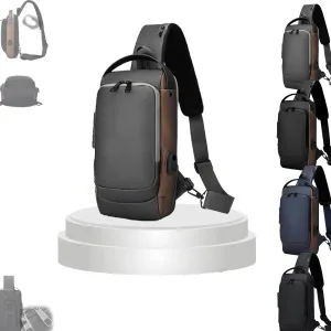 New Carbon Fiber Anti-Theft Sling Bag, Carbon Fiber Anti Theft Sling Bag, Sports Crossbody Bag, Waterproof Shoulder Backpack (grey gold)