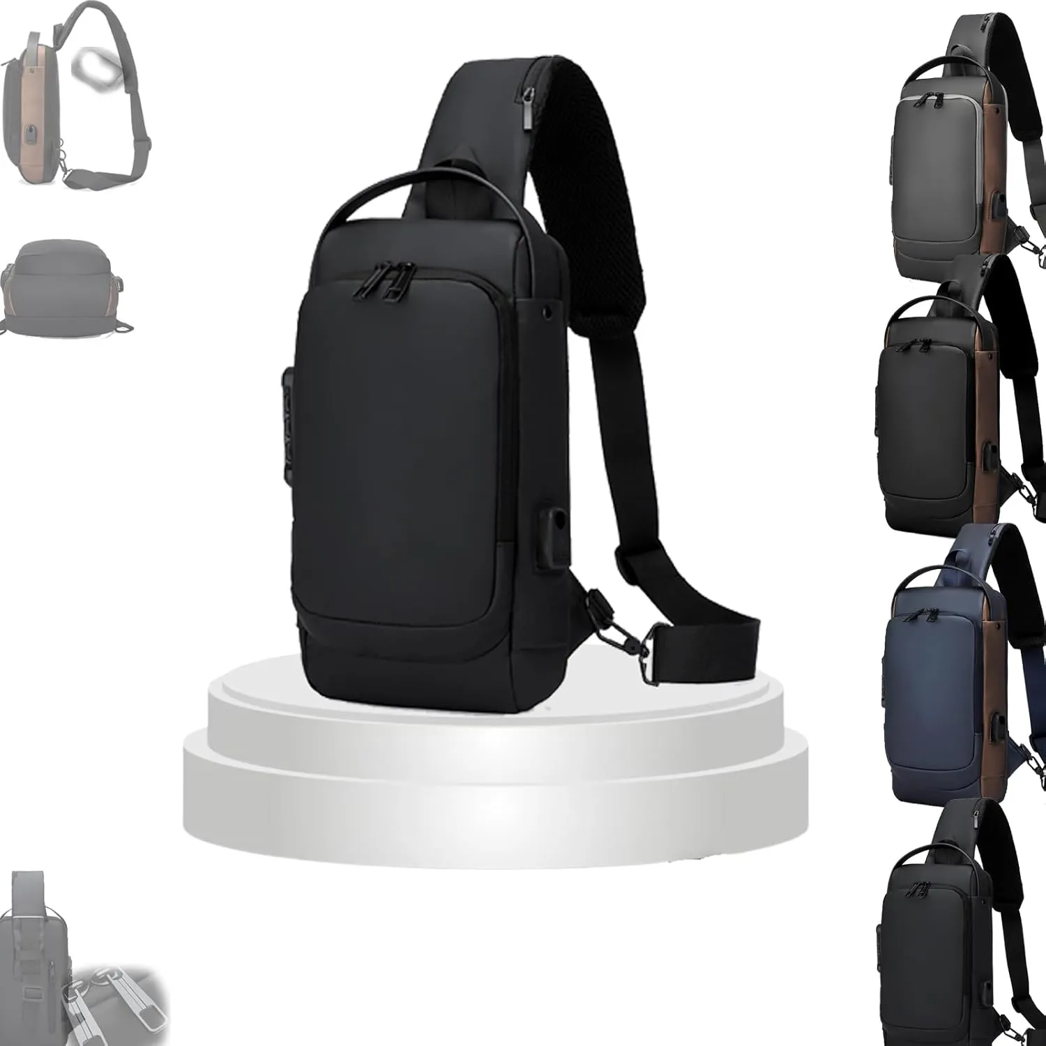 New Carbon Fiber Anti-Theft Sling Bag, Carbon Fiber Anti Theft Sling Bag, Sports Crossbody Bag, Waterproof Shoulder Backpack (pure black)