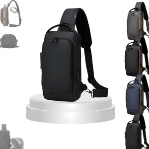New Carbon Fiber Anti-Theft Sling Bag, Carbon Fiber Anti Theft Sling Bag, Sports Crossbody Bag, Waterproof Shoulder Backpack (pure black)