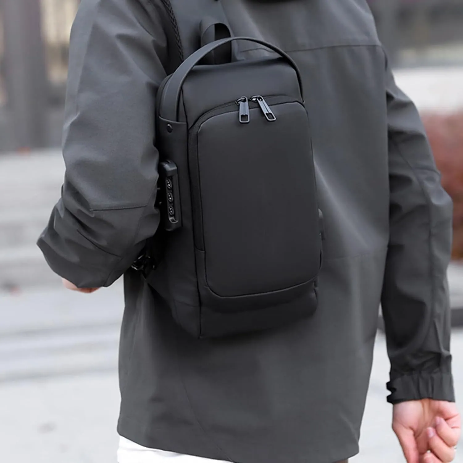 New Carbon Fiber Anti-Theft Sling Bag, Carbon Fiber Anti Theft Sling Bag, Sports Crossbody Bag, Waterproof Shoulder Backpack (pure black)