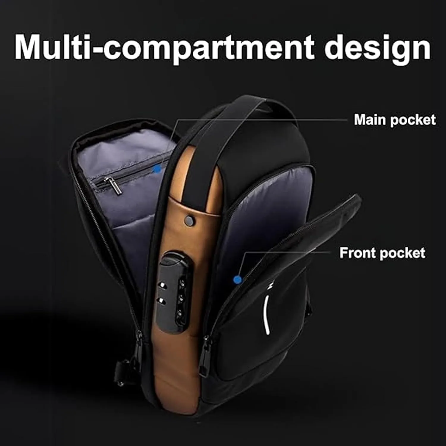 New Carbon Fiber Streamline Anti-Theft Sling Bag, Auricz Sling Bag, Charging Sport Shoulder, Anti-Theft and Waterproof (Black)