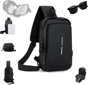 New Carbon Fiber Streamline Anti-Theft Sling Bag, Auricz Sling Bag, Charging Sport Shoulder, Anti-Theft and Waterproof (Black)