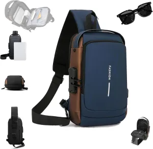 New Carbon Fiber Streamline Anti-Theft Sling Bag, Auricz Sling Bag, Charging Sport Shoulder, Anti-Theft and Waterproof (Dark Blue)