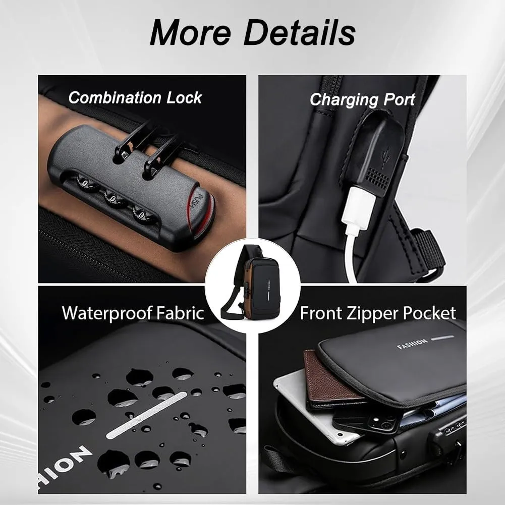 New Carbon Fiber Streamline Anti-Theft Sling Bag, Black Travel Waterproof USB Charging Port Sling Bag for Men(Blue)