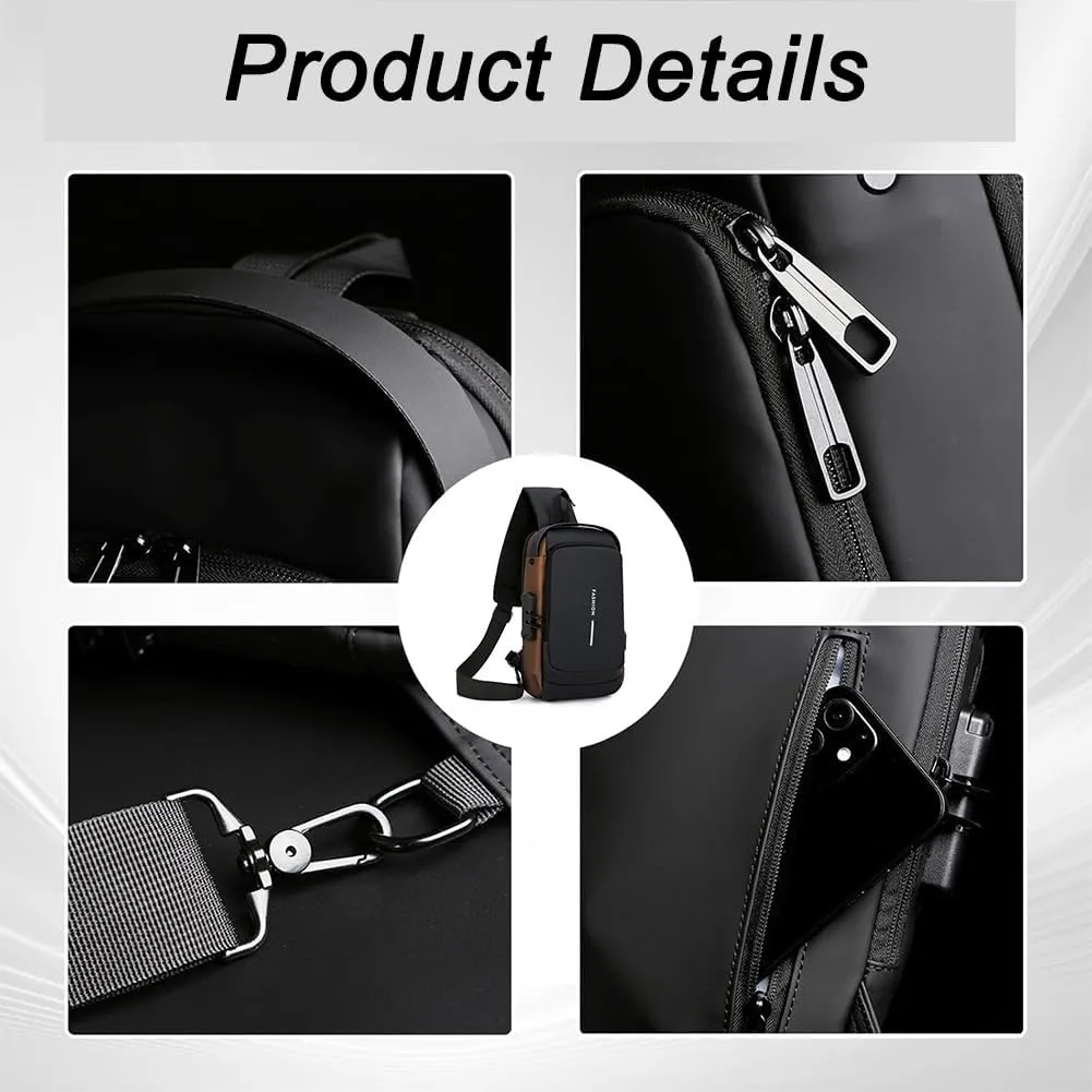 New Carbon Fiber Streamline Anti-Theft Sling Bag, Black Travel Waterproof USB Charging Port Sling Bag for Men(Blue)