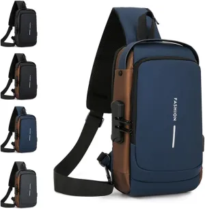 New Carbon Fiber Streamline Anti-Theft Sling Bag, Black Travel Waterproof USB Charging Port Sling Bag for Men(Blue)