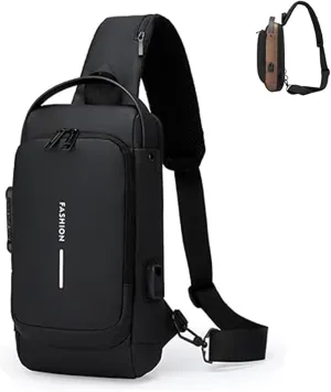New Carbon Fiber Streamline Anti-Theft Sling Bag, Sports Crossbody Anti-Theft Shoulder Bag, USB Charging Sport Sling