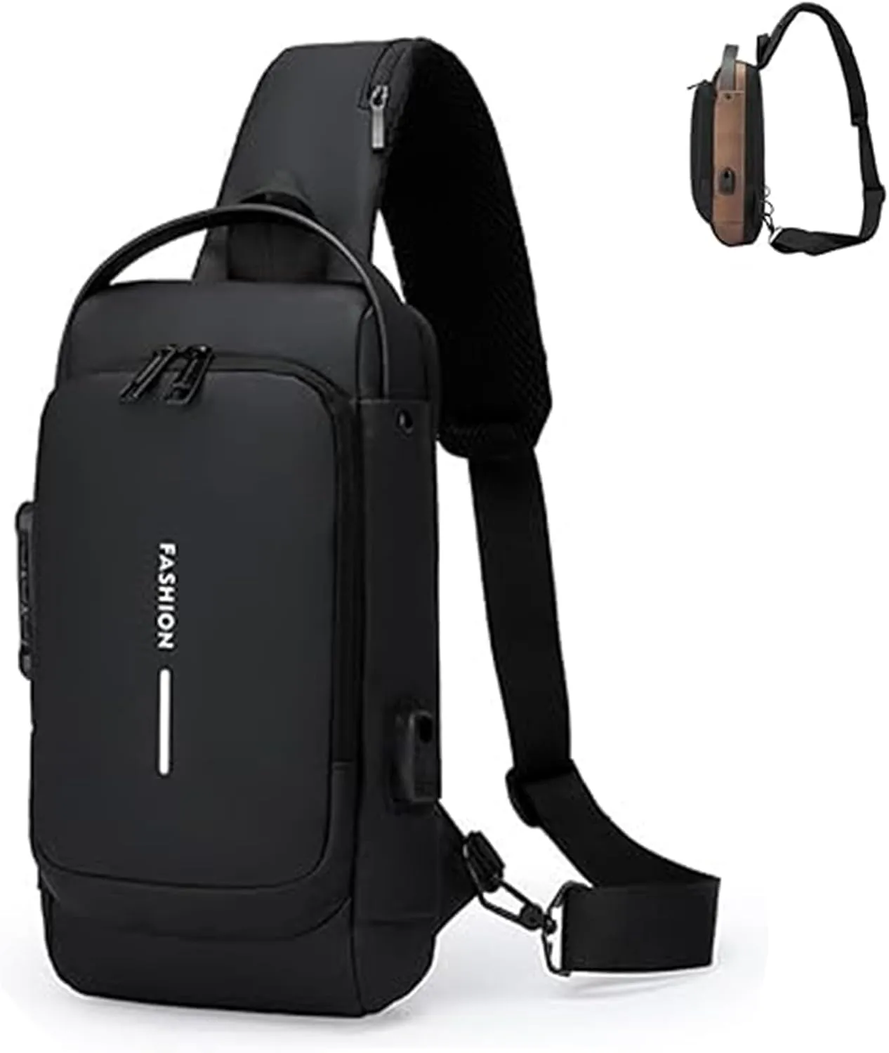 New Carbon Fiber Streamline Anti-Theft Sling Bag, Sports Crossbody Anti-Theft Shoulder Bag, USB Charging Sport Sling