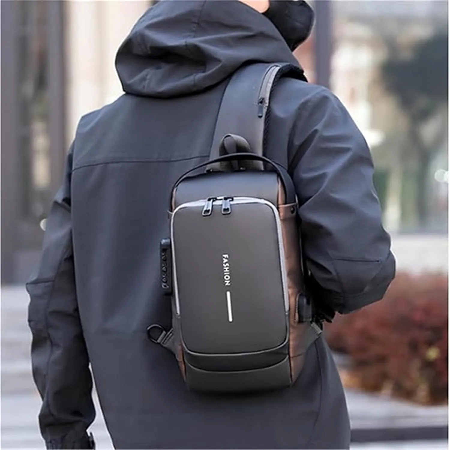 New Carbon Fiber Streamline Anti-Theft Sling Bag, Sports Crossbody Anti-Theft Shoulder Bag, USB Charging Sport Sling