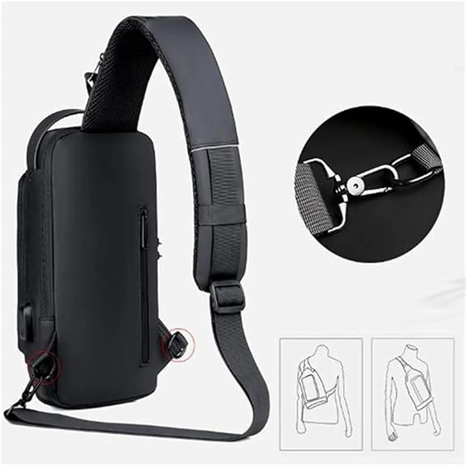 New Carbon Fiber Streamline Anti-Theft Sling Bag, Sports Crossbody Anti-Theft Shoulder Bag, USB Charging Sport Sling