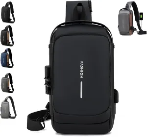 New Carbon Fiber Streamline Anti-theft Sling Bag-USB Charging & Lock, Waterproof Cross Body Anti Theft Sport Shoulder Purse (Black)