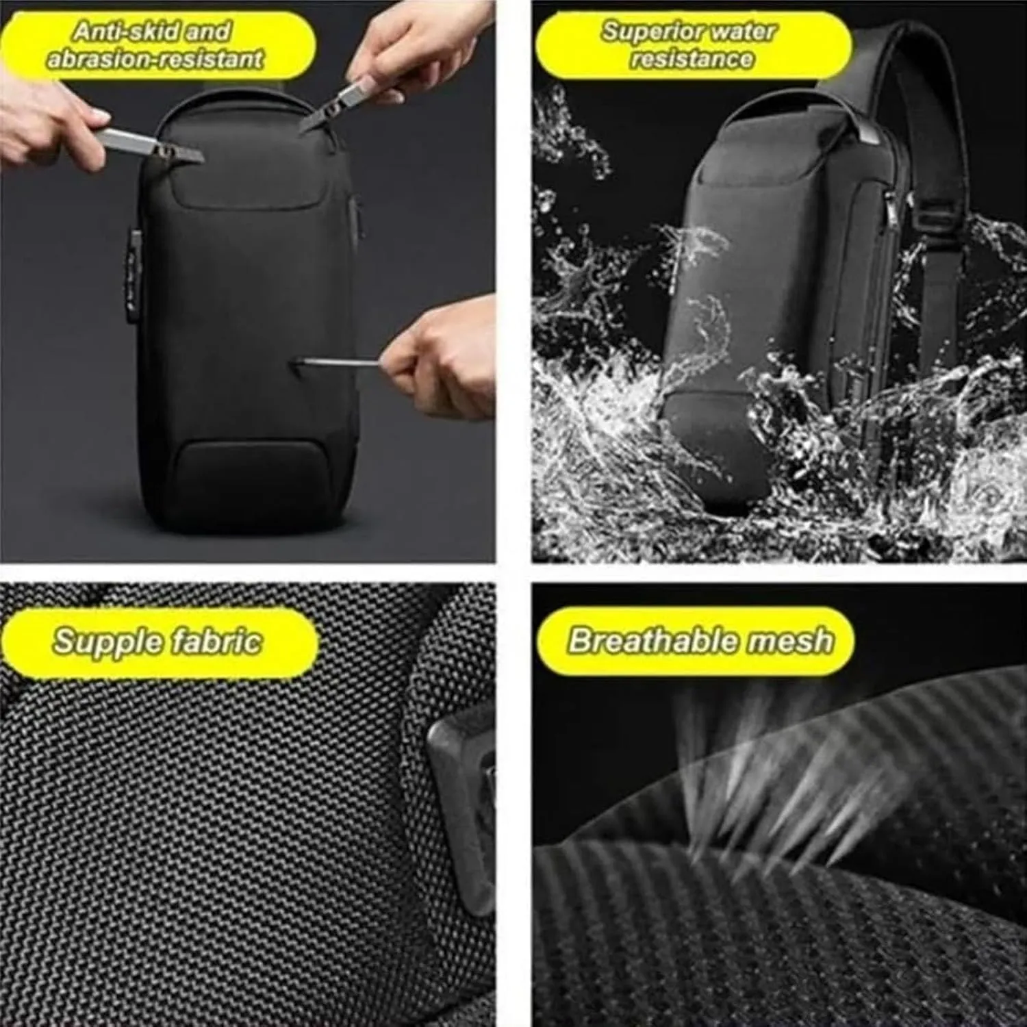 New Carbon Fiber Streamline Anti-theft Sling Bag-USB Charging & Lock, Waterproof Cross Body Anti Theft Sport Shoulder Purse (Black)