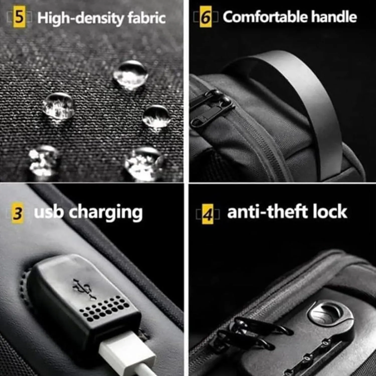 New Carbon Fiber Streamline Anti-theft Sling Bag-USB Charging & Lock, Waterproof Cross Body Anti Theft Sport Shoulder Purse (Black)