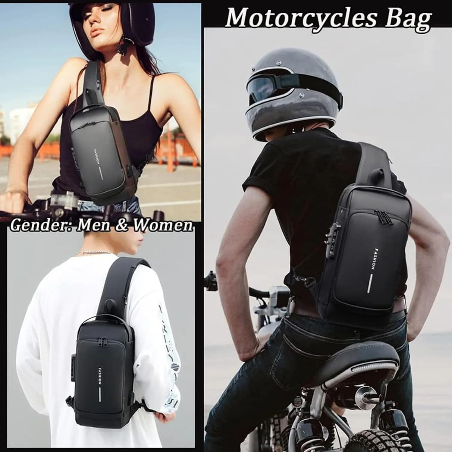 New Carbon Fiber Streamline Anti-theft Sling Bag-USB Charging & Lock, Waterproof Cross Body Anti Theft Sport Shoulder Purse (Black)