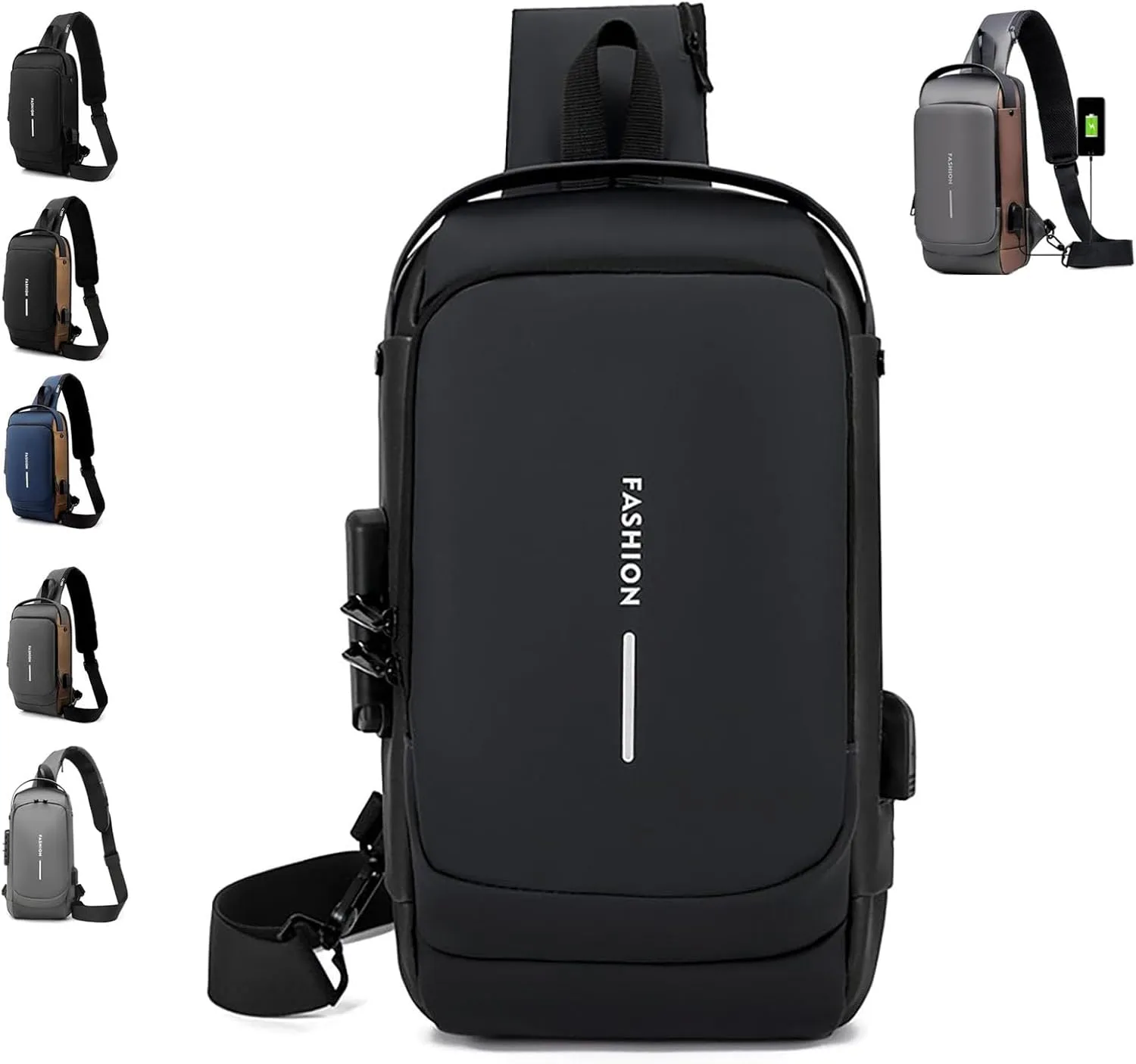 New Carbon Fiber Streamline Anti-theft Sling Bag-USB Charging & Lock, Waterproof Cross Body Anti Theft Sport Shoulder Purse (Black)