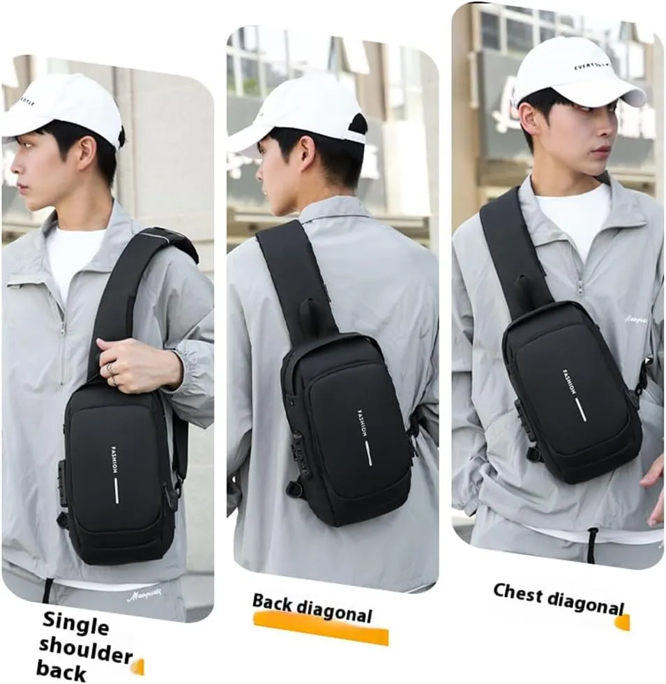 New Carbon Fiber Streamline Anti-Theft Sling Bag, Usb Charging Sport Sling Anti Theft Shoulder Bag,Slings Bags for Men (Grey gold)