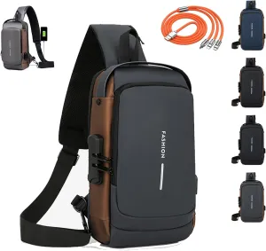 New Carbon Fiber Streamline Anti-Theft Sling Bag, Usb Charging Sport Sling Anti Theft Shoulder Bag,Slings Bags for Men (Grey gold)