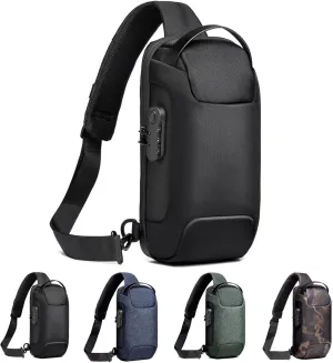 New Carbon Fiber Streamline Anti-Theft Sling Bag, Usb Charging Sport Sling, Waterproof Shoulder Backpack (Black-B)