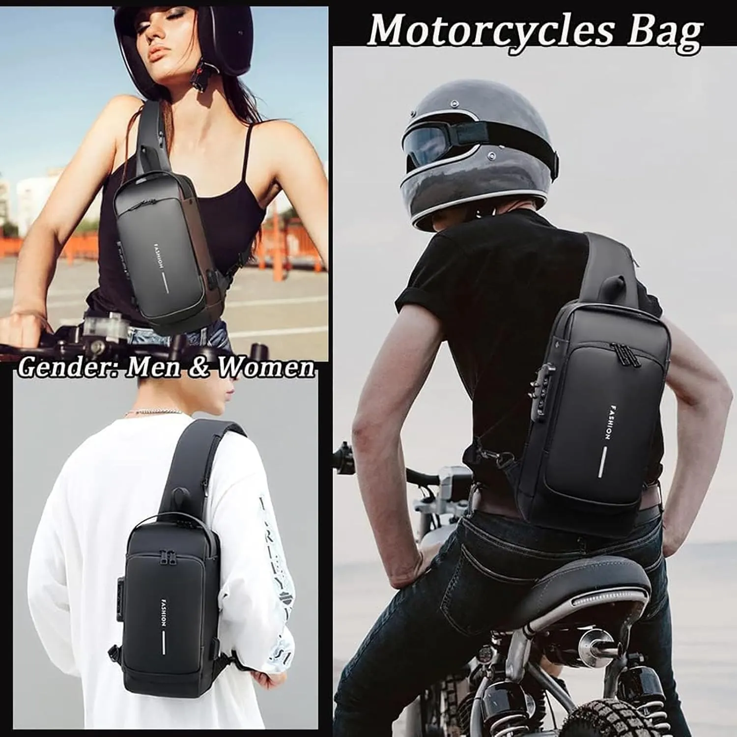 New Carbon Fiber Streamline Anti-Theft Sling Bag, Usb Charging Sport Sling, Waterproof Shoulder Backpack (Black-B)