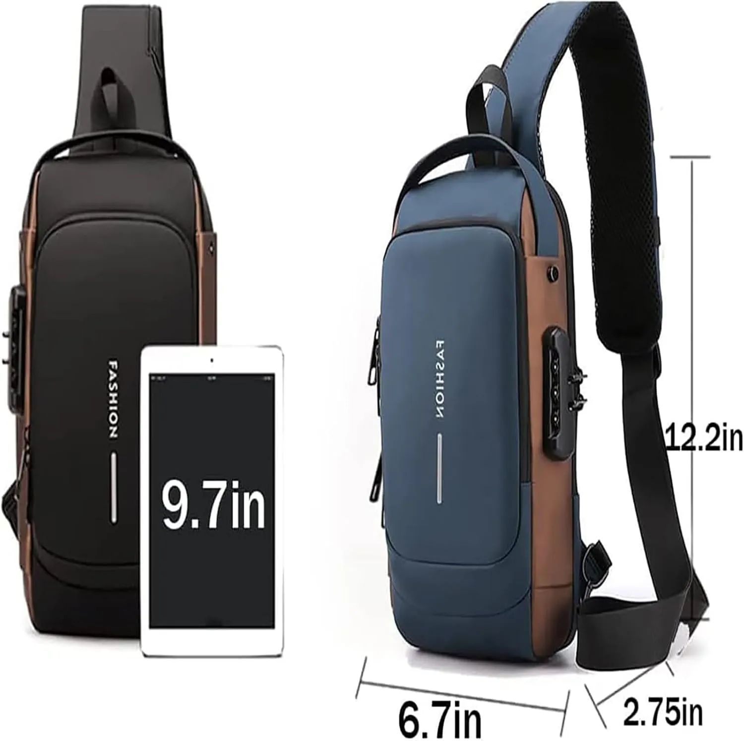 New Carbon Fiber Streamline Anti-Theft Sling Bag, Usb Charging Sport Sling, Waterproof Shoulder Backpack (Black-B)