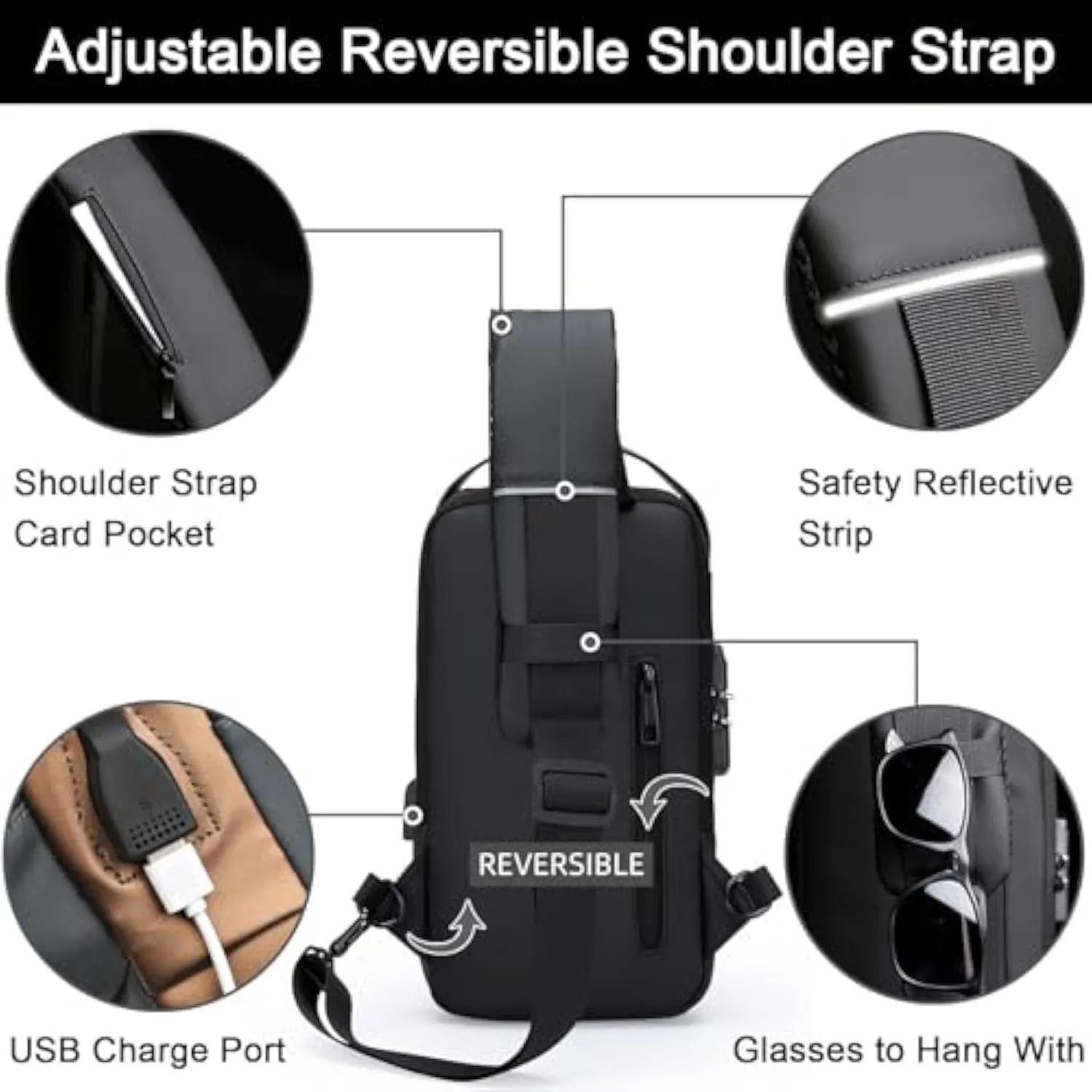 New Carbon Fiber Streamline Anti-Theft Sling Bag, USB Charging Waterproof Crossbody Backpack with Hidden Compartments (Black)