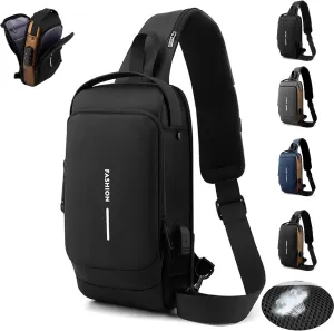 New Carbon Fiber Streamline Anti-Theft Sling Bag, USB Charging Waterproof Crossbody Backpack with Hidden Compartments (Black)