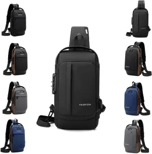New Carbon Fiber Streamline Anti-Theft Sling Bag, USB Charging Waterproof Shoulder Backpack, for Daily Trips, Commutes, Sport (Black-A)