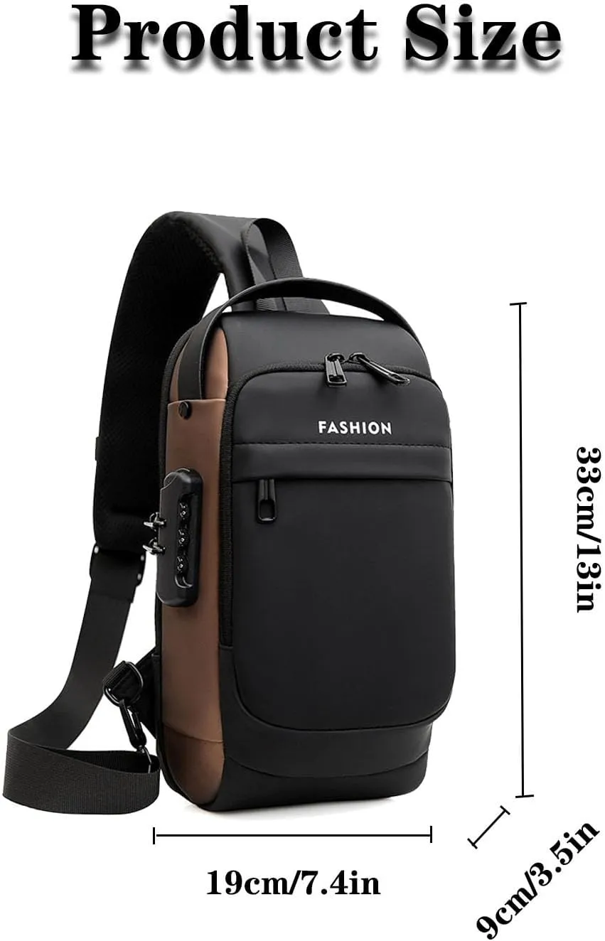 New Carbon Fiber Streamline Anti-Theft Sling Bag, USB Charging Waterproof Shoulder Backpack, for Daily Trips, Commutes, Sport (Gray Brown-B)