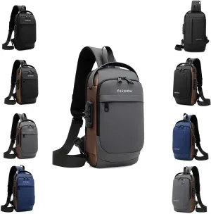 New Carbon Fiber Streamline Anti-Theft Sling Bag, USB Charging Waterproof Shoulder Backpack, for Daily Trips, Commutes, Sport (Gray Brown-B)