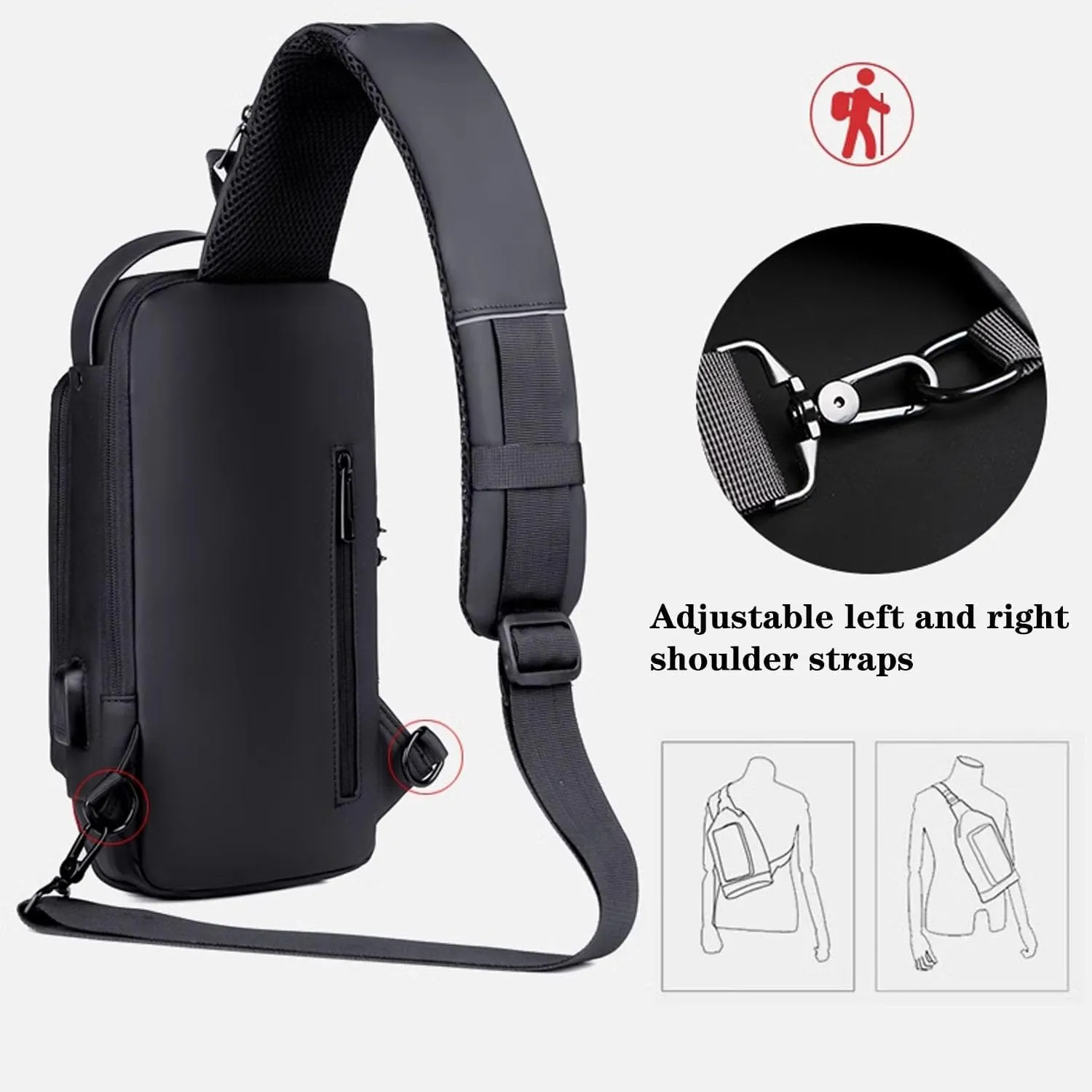 New Carbon Fiber Streamline Anti-Theft Sling Bag, USB Charging Waterproof Shoulder Backpack, for Daily Trips, Commutes, Sport (Gray Brown-B)