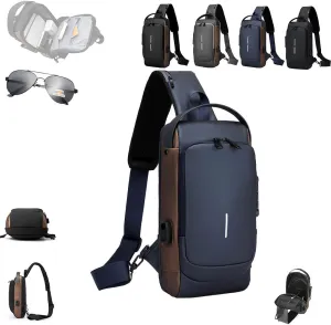New Carbon Fiber Streamline Anti-Theft Sling Bag, Waterproof USB Charging Anti Theft Shoulder Sport Backpack for Travel, Work (Blue)