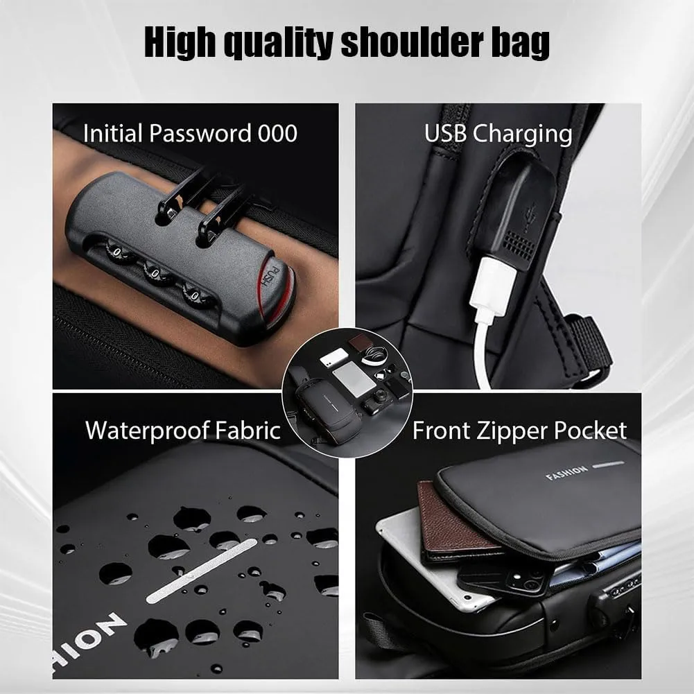 New Carbon Fiber Streamline Anti-Theft Sling Bag, Waterproof USB Charging Anti Theft Shoulder Sport Backpack for Travel, Work (Blue)