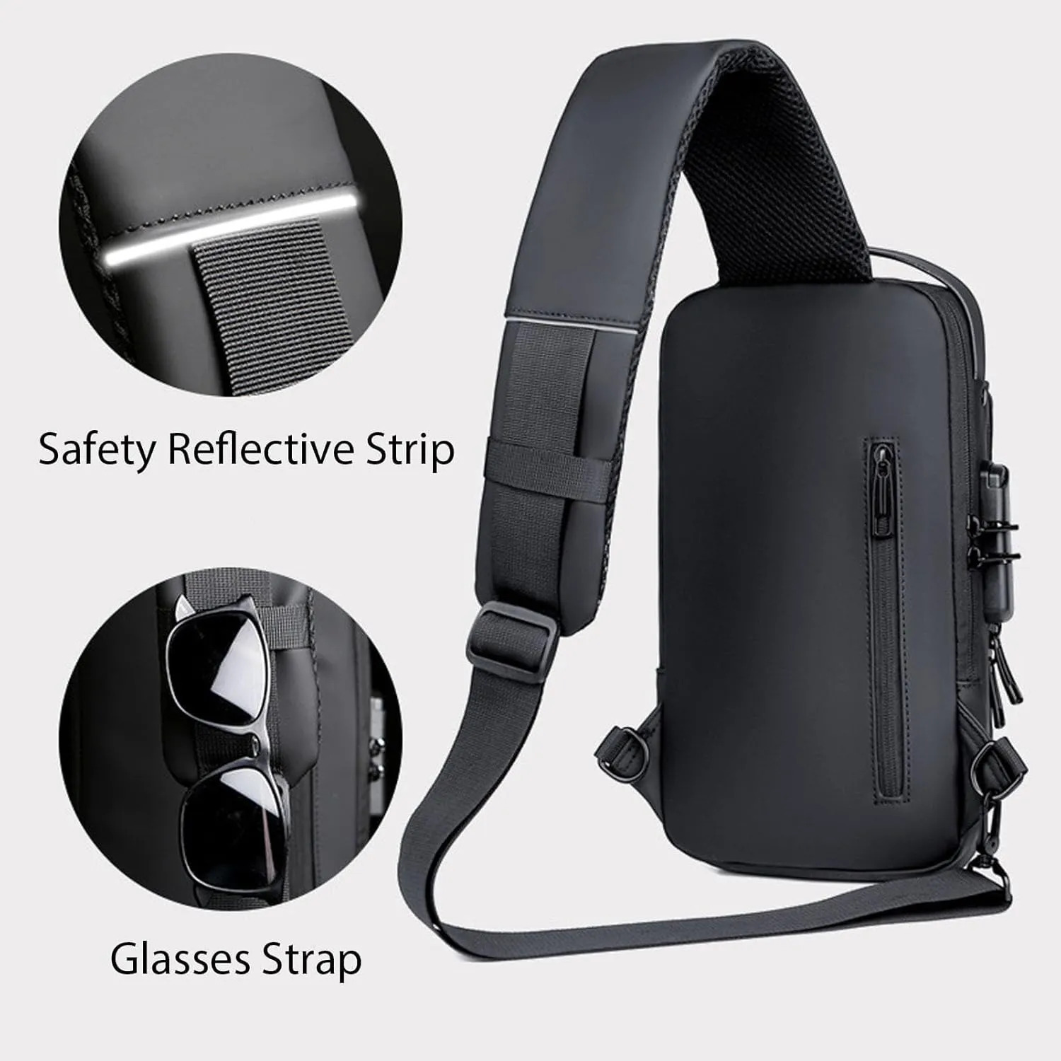 New Carbon Fiber Streamline Anti-Theft Sling Bag, Waterproof USB Charging Sport Sling Anti Theft Shoulder Backpack (Black)