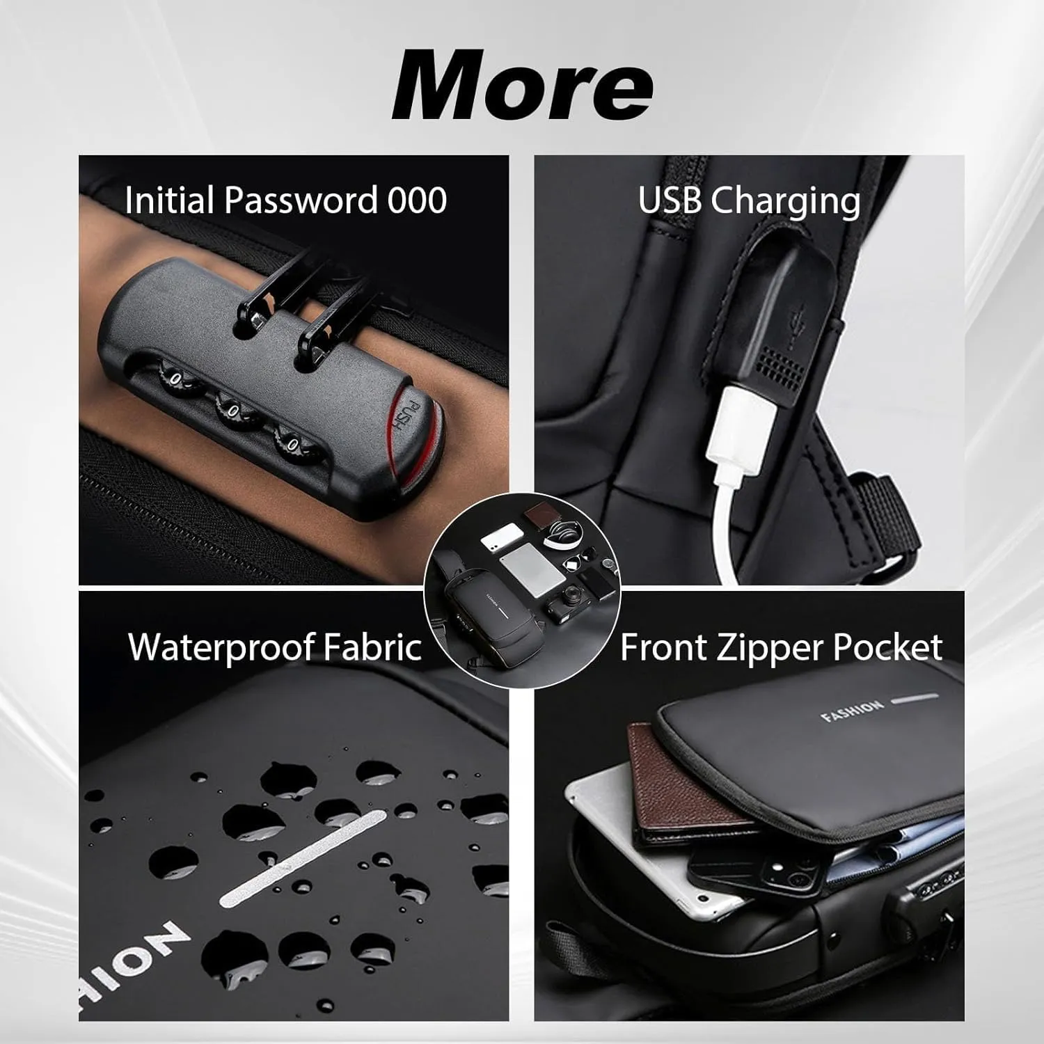 New Carbon Fiber Streamline Anti-Theft Sling Bag, Waterproof USB Charging Sport Sling Anti Theft Shoulder Backpack (Black)