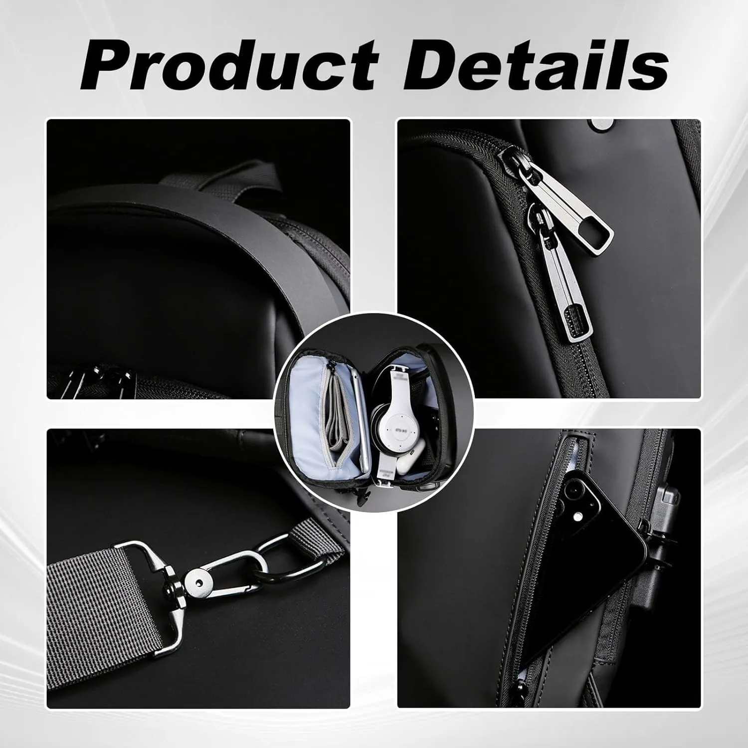 New Carbon Fiber Streamline Anti-Theft Sling Bag, Waterproof USB Charging Sport Sling Anti Theft Shoulder Backpack (Black)