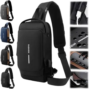 New Carbon Fiber Streamline Anti-Theft Sling Bag, Waterproof USB Charging Sport Sling Anti Theft Shoulder Backpack (Black)