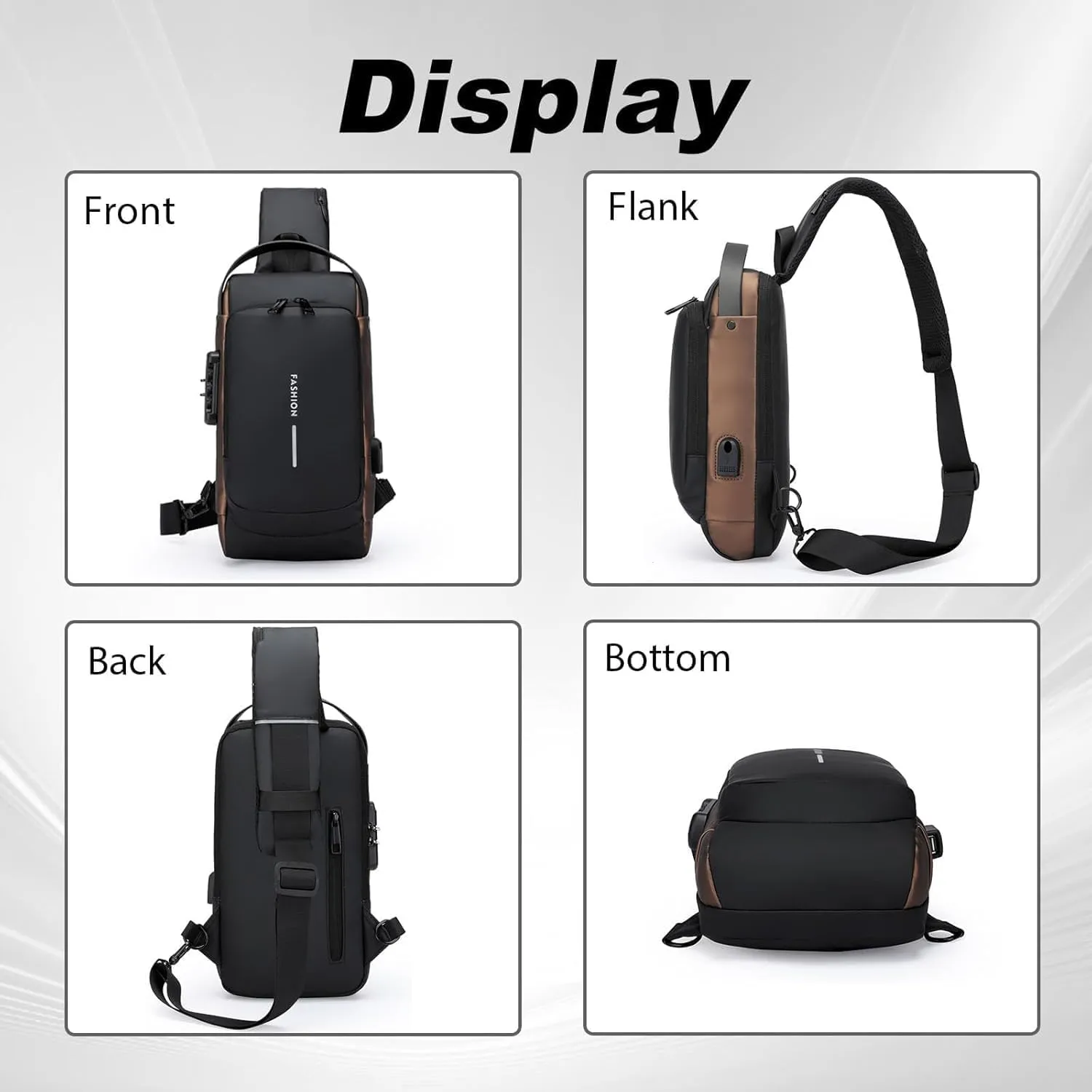 New Carbon Fiber Streamline Anti-Theft Sling Bag, Waterproof USB Charging Sport Sling Anti Theft Shoulder Backpack (D)