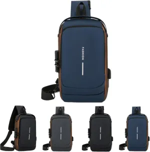 New Carbon Fiber Streamline Anti-Theft Sling Bag, Waterproof USB Charging Sport Sling Anti Theft Shoulder Backpack (D)