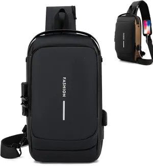 New Carbon Fiber Streamline Anti-Theft Sling Bag, Waterproof USB Charging Sport Sling Shoulder Backpack Crossbody Bag (Black,one size)